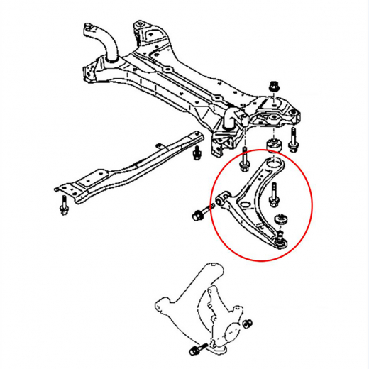 Рычаг передний Mitsubishi ASX '10-'19/ Outlander '05-'19/ Lancer '07-'16/ Delica D5 '06-'19/ Citroen C-Crosser '07-'12/ Peugeot 4007 '07-'14 правый нижний Patron