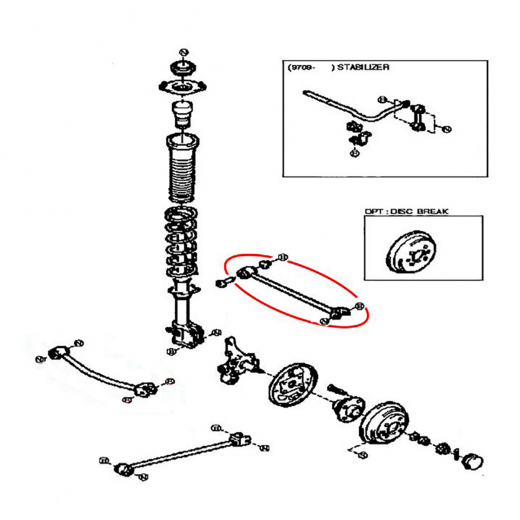 Рычаг задний Daihatsu Pyzar '96-'99 нижний поперечный, регулируемый 2WD контрактный