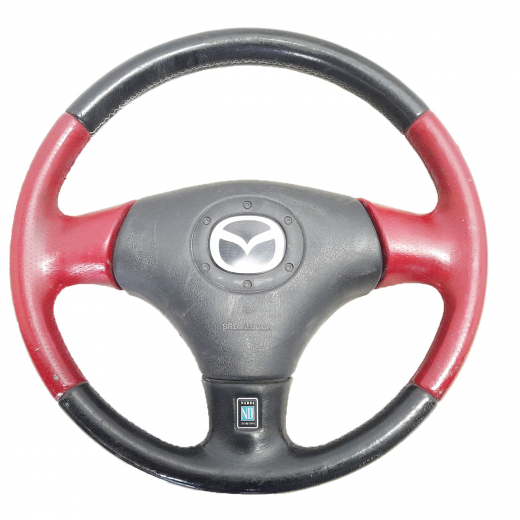 Руль Mazda Capella '99-'02/ Demio '99-'02/ Familia '98-'04/ 323/ Astina/ Protege '98-'04/ Ford Laser Lidea '98-'01/ Festiva Miniwagon '99-'02 Airbag (3 луча, кожа) Контрактный 