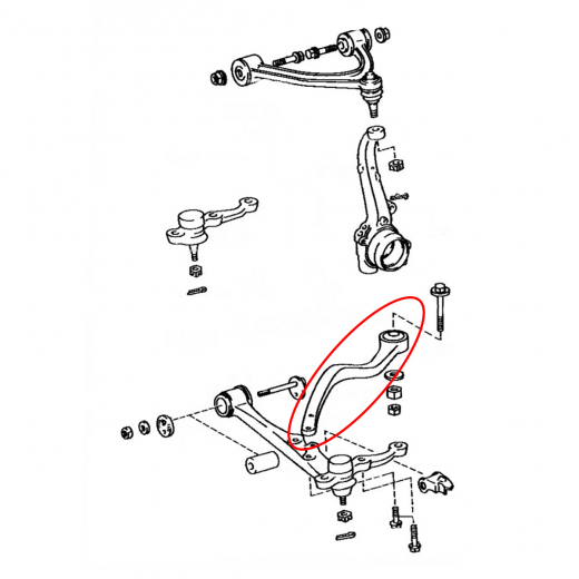 Рычаг передний Toyota Crown Majesta '91-'01/ Aristo '91-'97 левый нижний кривой 2WD контрактный