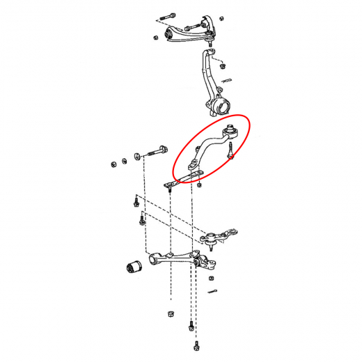 Рычаг передний Toyota Mark II Blit '02-'07/ Mark II '96-'00/ Mark II '00-'04/ Altezza '98-'05/ Brevis '01-'07/ Chaser '96-'01/ Cresta '96-'01/ Progres '98-'07/ Verossa '01-'04/ Lexus IS '98-'05 левый нижний кривой 4WD контрактный