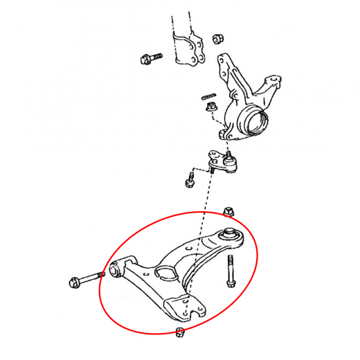 Рычаг передний Toyota Corolla '00-'13/ Corolla/ Allex '01-'06/ Allion '01-'07/ Avensis '03-'08/ Axio '06-'12/ Fielder '00-'12/ Premio '01-'07/ Runx '01-'06/ Cpacio '01-'07/ Matrix '08-'14/ Wish '03-'17/ Will Vs '01-'04 левый нижний контрактный