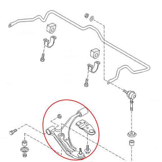 Рычаг передний Nissan Wingroad/ AD/ Sunny '90-'99/ Pulsar '90-'00/ Rasheen '94-'00 левый нижний 4WD контрактный