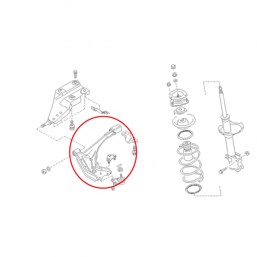 Рычаг передний Nissan Avenir '90-'98/ Prairie/ Joy '88-'98 левый нижний 2WD контрактный