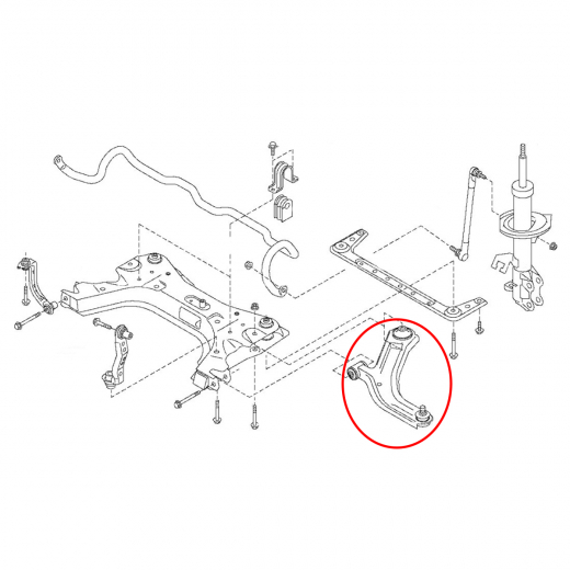 Рычаг передний Nissan Note '05-'12/ March/ Micra '02-'10/ Cube '02-'08 правый нижний контрактный