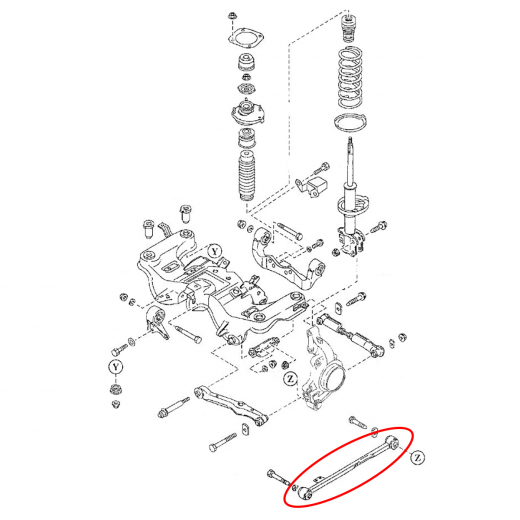 Рычаг задний Mazda Familia/ Ford Laser Lidea '98-'04/ Premacy/ Ford Ixion '99-'05 левый нижний продольный 4WD контрактный