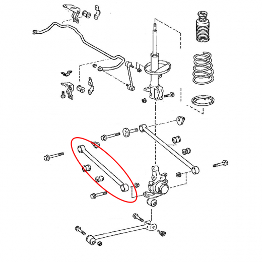 Рычаг задний Toyota Vista/ Camry '90-'98/ Qualis '97-'02/ Caldina '92-'02/ Gracia/ Premio '96-'01/ Carina '92-'01/ Corona '92-'96 нижний поперечный 4WD AKITAKA