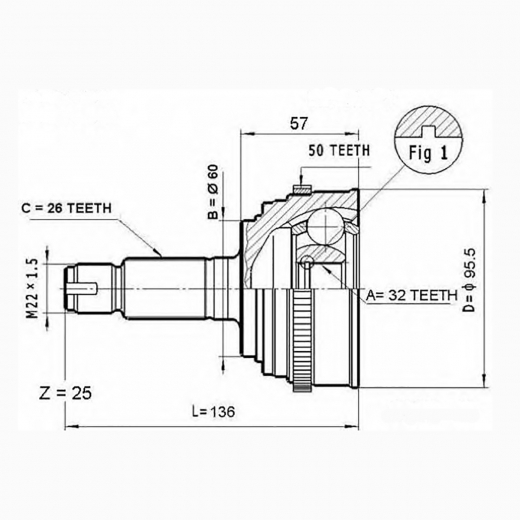 Шрус наружный переднего привода Honda CR-V ABS API (Тайвань) 44014-S10-J50