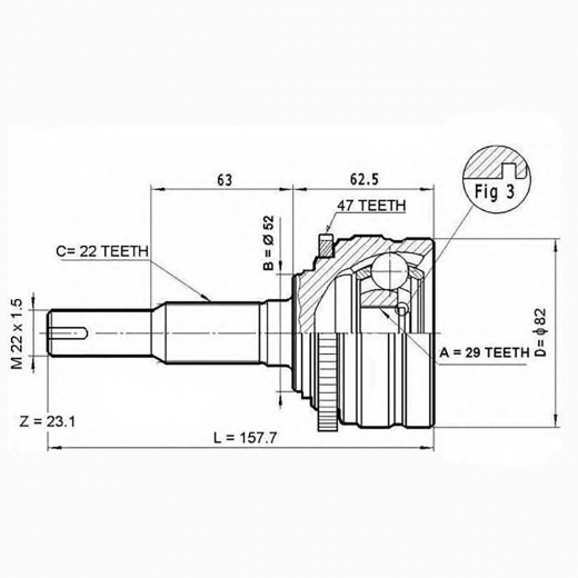 Шрус наружный переднего привода Daewoo Lanos, Nexia ABS Febest 1110-006A47