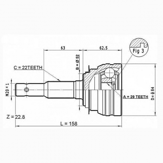 Шрус наружный переднего привода Daewoo Lanos, Nexia Febest 1110-006