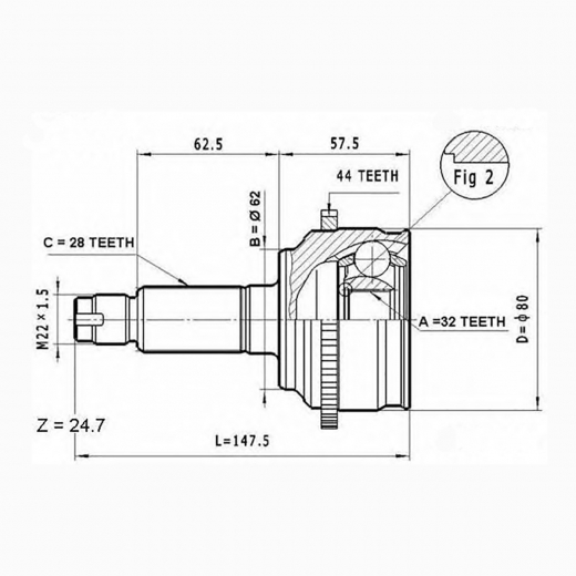 Шрус наружный переднего привода Mazda 6, Atenza ABS Febest 0510-044A44