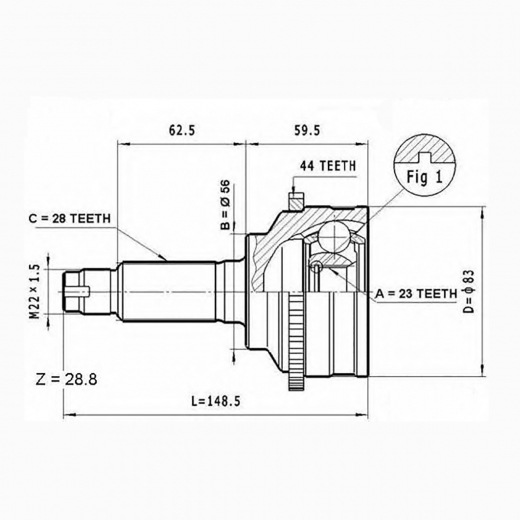 Шрус наружный переднего привода Mazda Capella, 626 ABS ASVA MZ-39A44