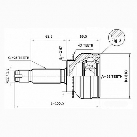 Шрус наружный переднего правого привода Mitsubishi Outlander, Airtrek ABS Febest 0410-044A43