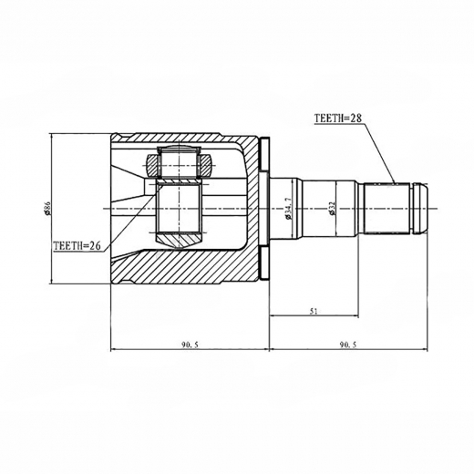 Шрус внутренний переднего левого привода Mitsubishi Pajero, Delica Space Gear Febest 0411-V43LH