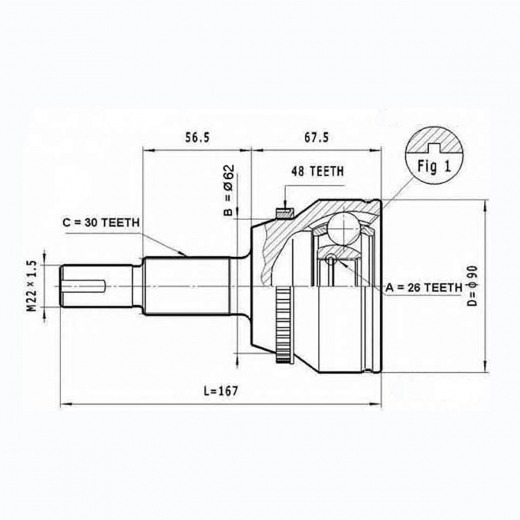 Шрус наружный переднего привода Toyota Alphard, Windom ABS Febest 0110-MCV30A48