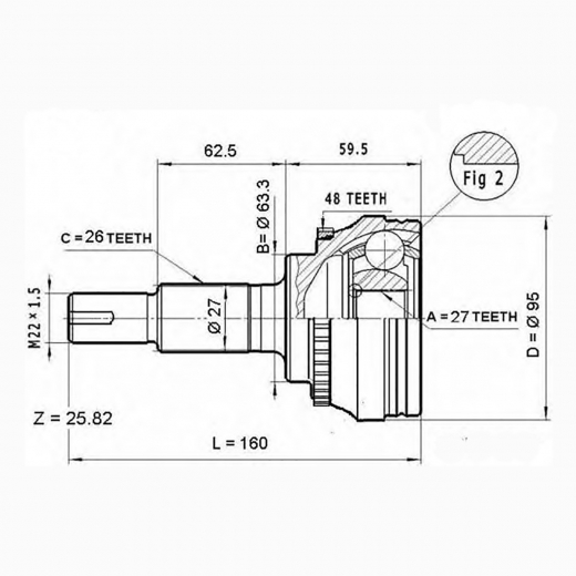 Шрус наружный переднего привода Toyota Camry, Caldina, Allion, Estima, Harrier, Ipsum, Kluger, Premio, Rav4, Alphard, Highlander, Wish, Lexus RX ABS ASVA TY-900A48