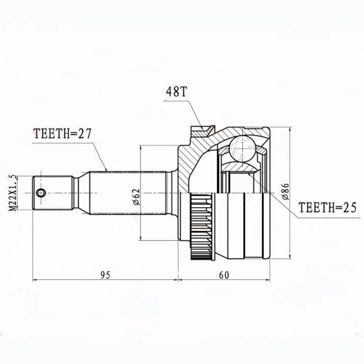 Шрус наружный переднего привода Hyundai Tucson ABS Lynx CO-3626A