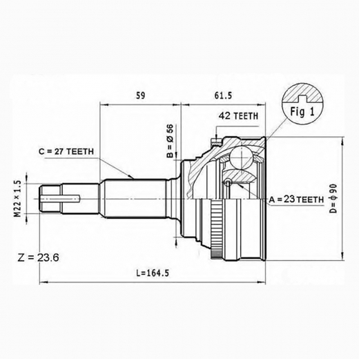 Шрус наружный переднего привода Nissan Avenir, Bluebird, Prairie, Primera ABS Lynx CO-5706A