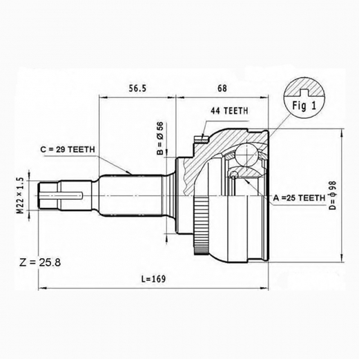 Шрус наружный переднего привода Nissan Cefiro, Murano, X-Trail ABS Lynx CO-5711A