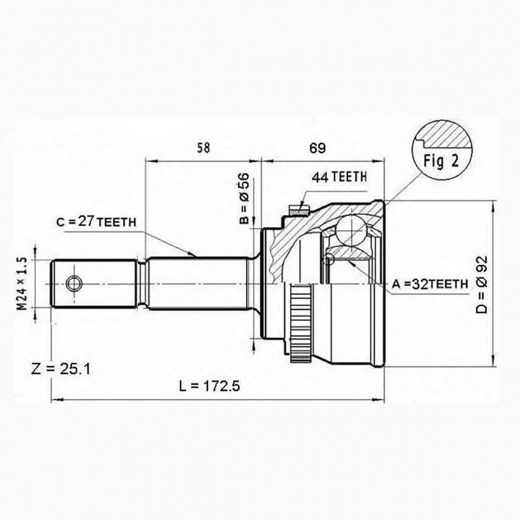 Шрус наружный переднего привода Nissan Primera ABS Lynx CO-5756A