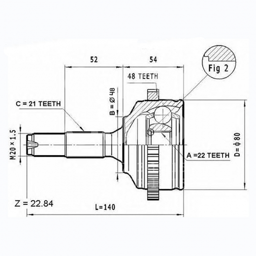 Шрус наружный переднего привода Peugeot 206 ABS Lynx CO-6114A