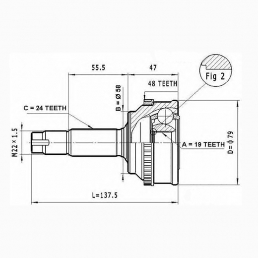 Шрус наружный переднего привода Toyota Vitz, Platz, Yaris ABS Lynx CO-7541A