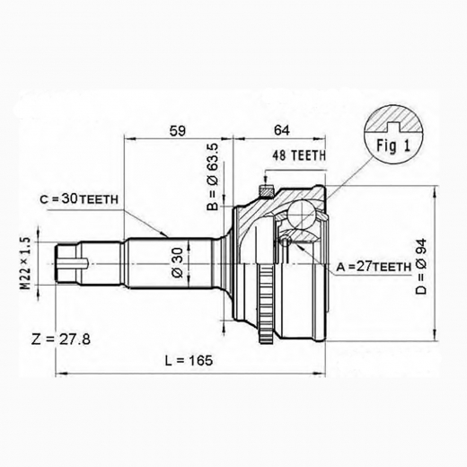 Шрус наружный переднего привода Toyota Estima, Kluger, Alphard, Windom ABS Lynx CO-7524A