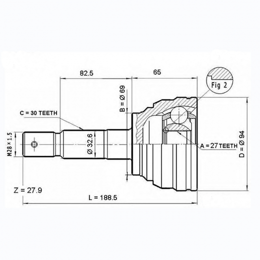 Шрус наружный переднего привода Toyota Hilux Surf, Land Cruiser Prado, 4Runner Lynx CO-7536