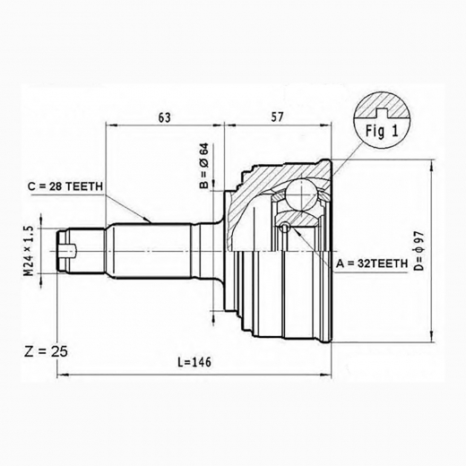 Шрус наружный переднего привода Honda Odyssey, Prelude, Torneo, Accord, Avancier, CR-V Just Drive JCT0009A