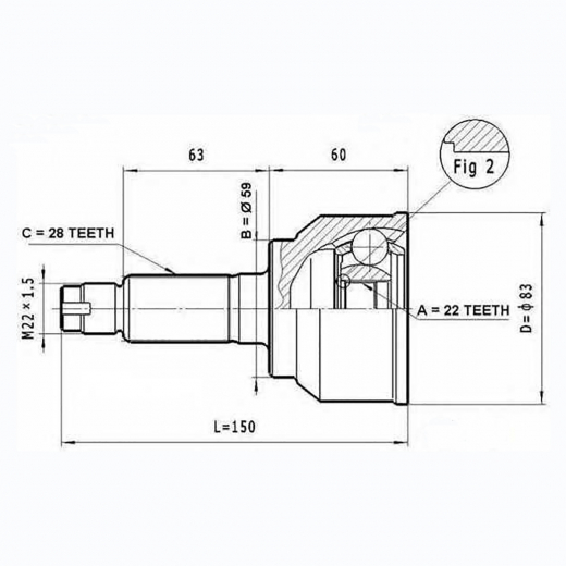 Шрус наружный переднего привода Mazda 3, Axela NKN N2228-2H