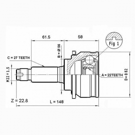 Шрус наружный переднего привода Subaru Legacy, Impreza, Forester NKN N8060-2H