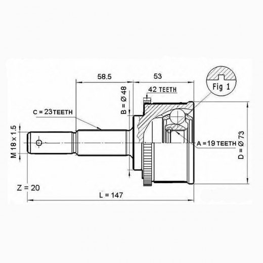 Шрус наружный переднего привода Nissan Cube, March ABS Panda NIS-43A42