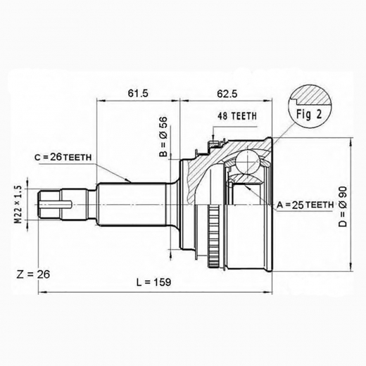 Шрус наружный переднего привода Toyota Celica, ED, Exiv ABS Panda TOY-05A48