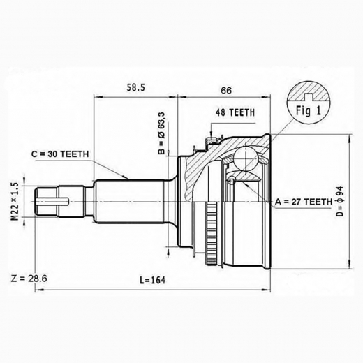 Шрус наружный переднего привода Toyota Camry, Lexus RX ABS Panda TOY-66A48