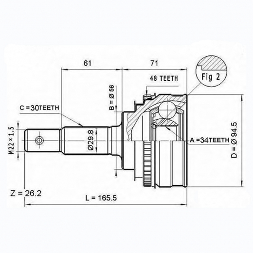 Шрус наружный переднего привода Toyota Camry, Avalon, Camry Gracia, Mark II Qualis, Scepter, Windom ABS Panda TOY-28A48