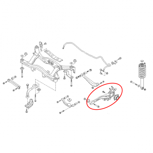 Рычаг задний Subaru Legacy '97-'09 правый нижний продольный чугун 4WD контрактный