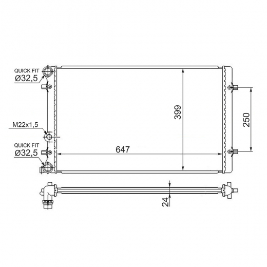 Радиатор охлаждения Volkswagen Golf IV '97-'06 (AHW, AKQ, APE, AXP, BCA, BAD, AEH, APF, AKL, AVU, BFQ, ATN, AUS, AZD, BCB, AGN, BAF, AGU, AUQ, ARZ, AUM, AWD, AGP, AQM, APK, AQY, AZG, AZJ, AZH, AGZ, AQN, AAA, AQP, AUE, BDE, BFH, BML) контрактный в сборе