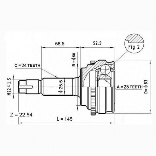 Шрус наружный переднего привода Toyota Vitz, bB, Funcargo, Ist, Platz, Porte, Probox, Raum, Sienta, Succeed, Echo, Yaris, Will Cypha ABS Just Drive JCT0054A